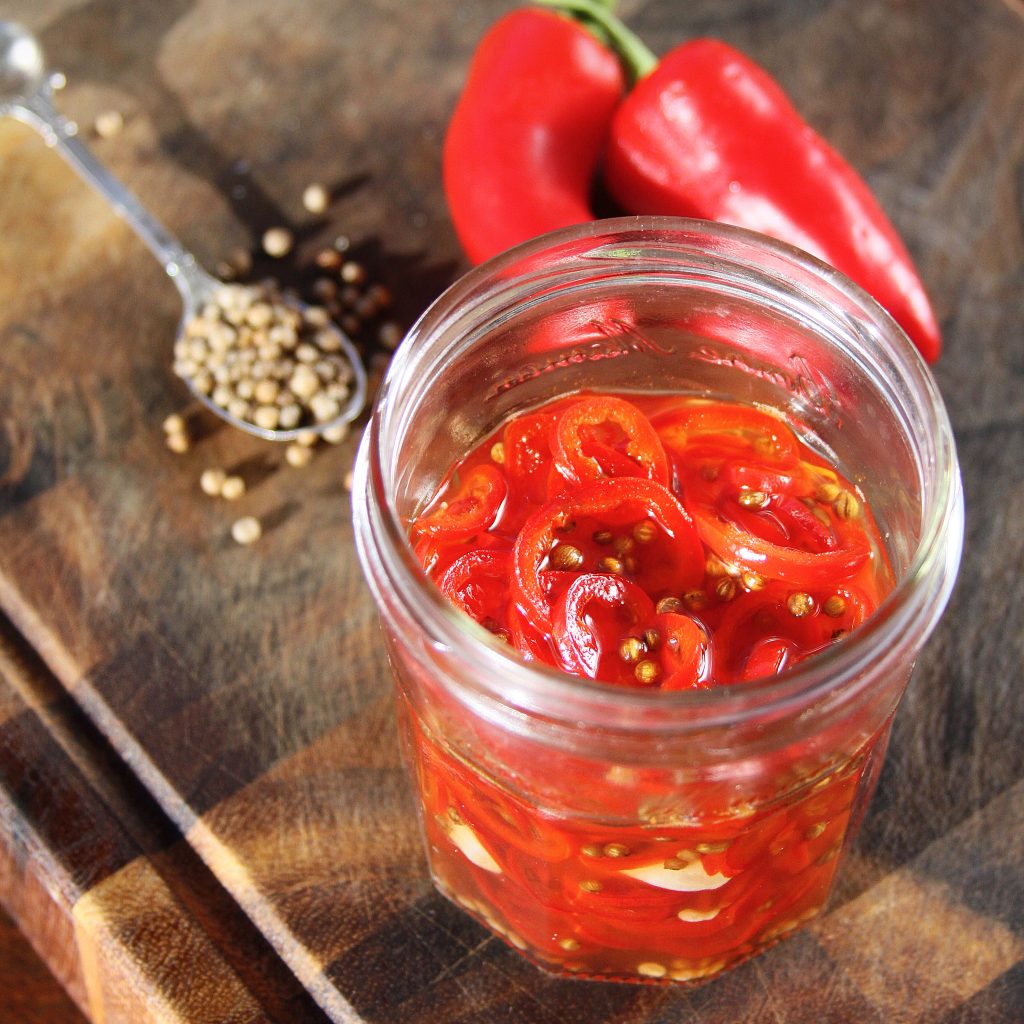 Jar of pickled chillies